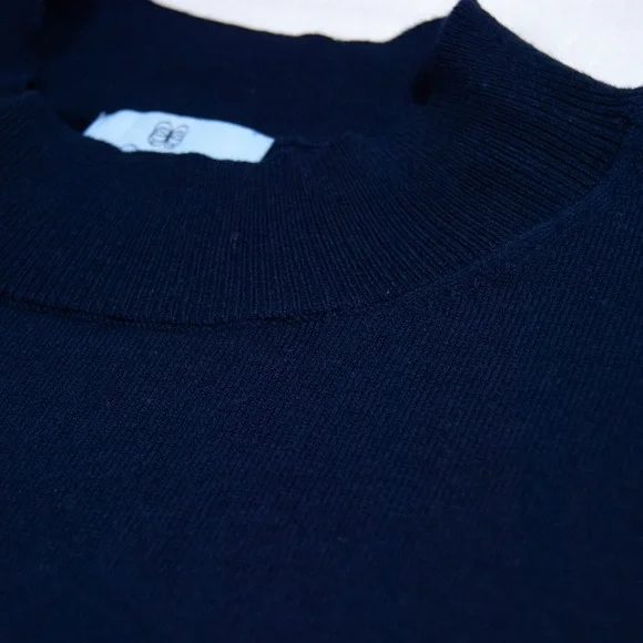 CeCe Navy Blue Sweater Top Polka Dot Sheer Sleeves Mock Neck Blouse Women Size M - Picture 4 of 10